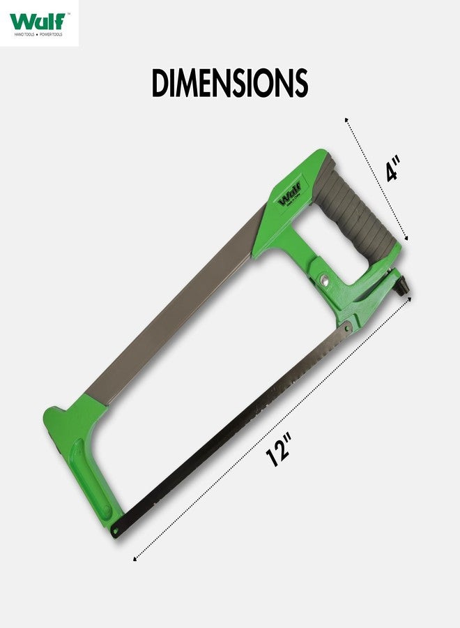 WULF 12 Inch Adjustable Hacksaw Frame (Green) | Heavy Duty Steel Frame with Ergonomic Handle | Compatible with Standard Hacksaw Blades | Ideal for Metal, Wood & Plastic Cutting | Hand Tool - Image 3